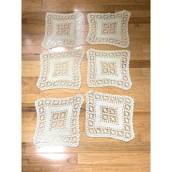 Set of 6 Handcrafted Beige Crochet Cotton Lace Doilies Home Decor 10"x11" - Picture 1 of 11
